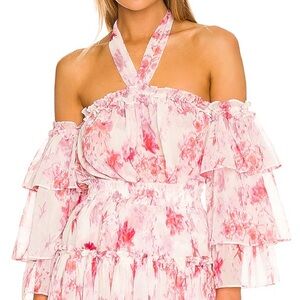 Misa Los Angeles Ditte ​Floral Ruffle Cold Shoulder Top